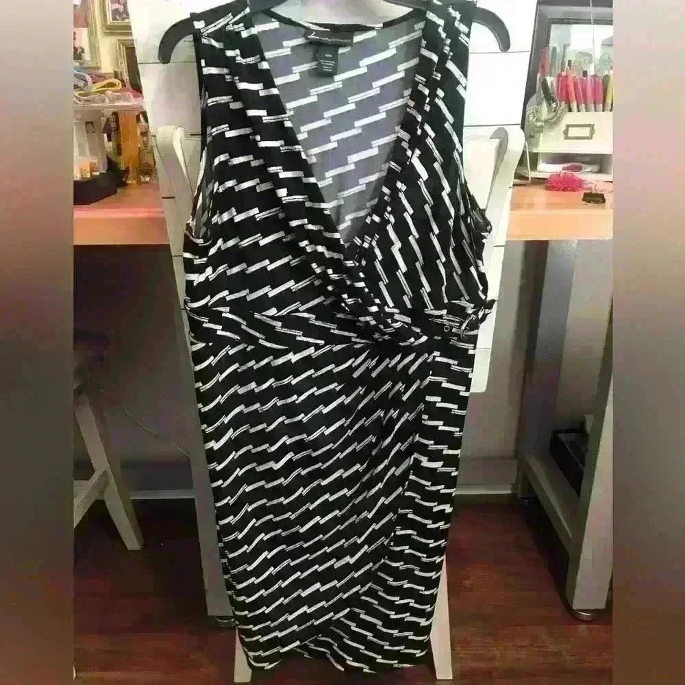 Lane Bryant Black & White Wrap Dress Size 14/16 #2225‎